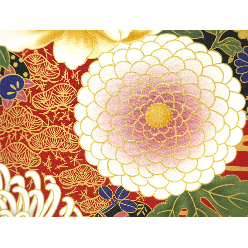 Japanese Fabric Panel – Grand Blossom-Large Chrysanthemum, Autumn Maple Leaves, Peacock & Crane pattern, traditional wall art