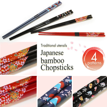 Japanese Chopsticks – Sakura, Fuji, Sushi Designs –Natural bamboo, Non-Slip, Hand-Friendly – Traditional Japanese utensils