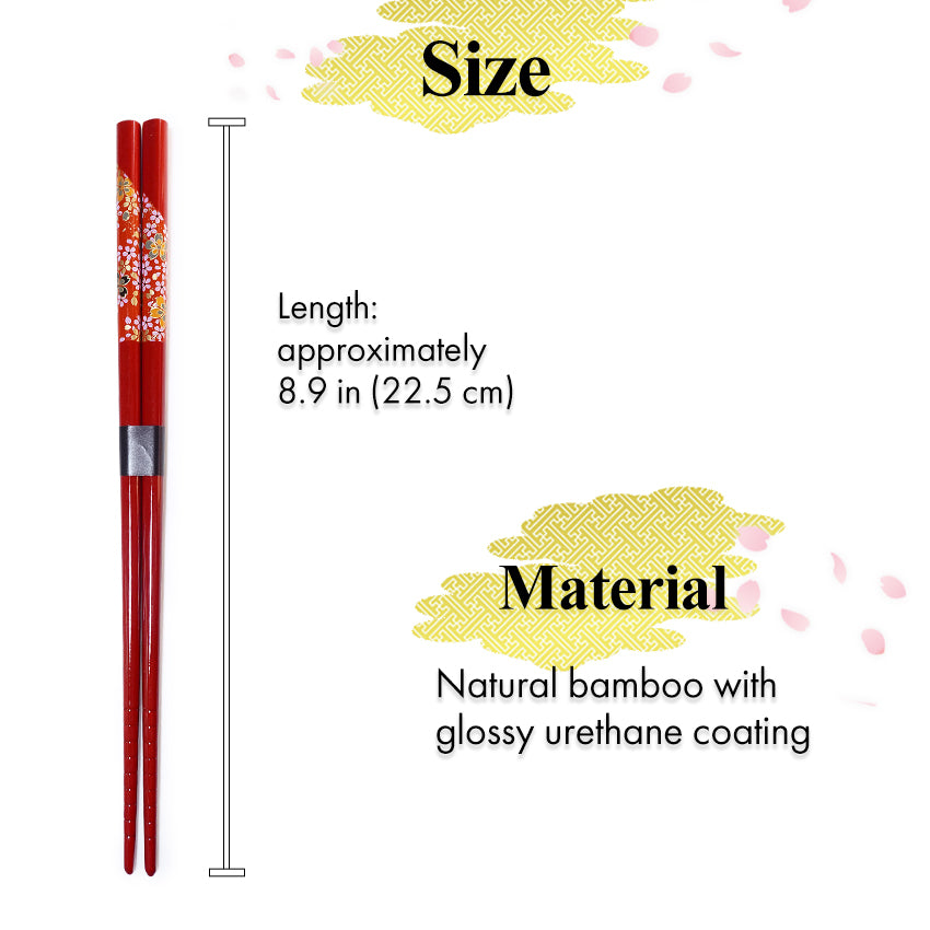 Japanese Chopsticks – Sakura, Fuji, Sushi Designs –Natural bamboo, Non-Slip, Hand-Friendly – Traditional Japanese utensils
