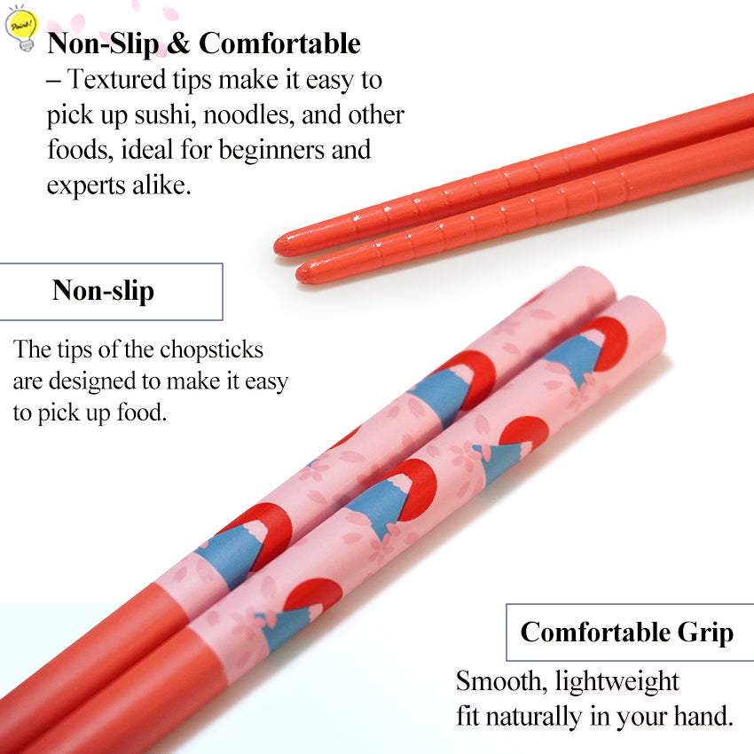 Japanese Chopsticks with Mt. Fuji & Sakura Design – Cute Cherry Blossom, Natural bamboo, Lightweight & Non-Slip – Traditional Japanese utensils