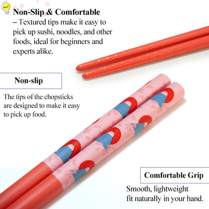 Japanese Chopsticks with Mt. Fuji & Sakura Design – Cute Cherry Blossom, Natural bamboo, Lightweight & Non-Slip – Traditional Japanese utensils
