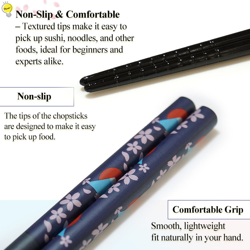 Japanese Chopsticks – Sakura, Fuji, Sushi Designs –Natural bamboo, Non-Slip, Hand-Friendly – Traditional Japanese utensils