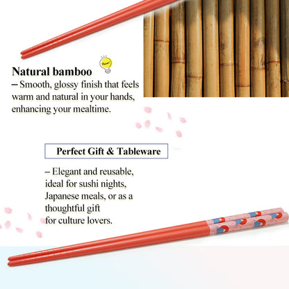 Japanese Chopsticks with Mt. Fuji & Sakura Design – Cute Cherry Blossom, Natural bamboo, Lightweight & Non-Slip – Traditional Japanese utensils