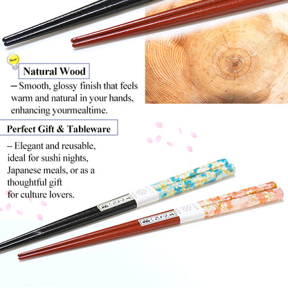 Japanese Washi Paper Design Chopsticks – Sakura, cherry blossoms Motif, Natural Wood, Lightweight & Non-Slip – Traditional Japanese utensils