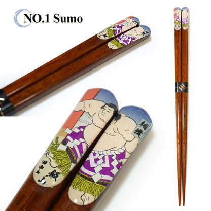 Japanese Wooden Chopsticks – Ukiyo-e, Sumo, Fuji & Sakura Designs – Natural Wood, Non-Slip, Hand-Friendly – Traditional Japanese utensils