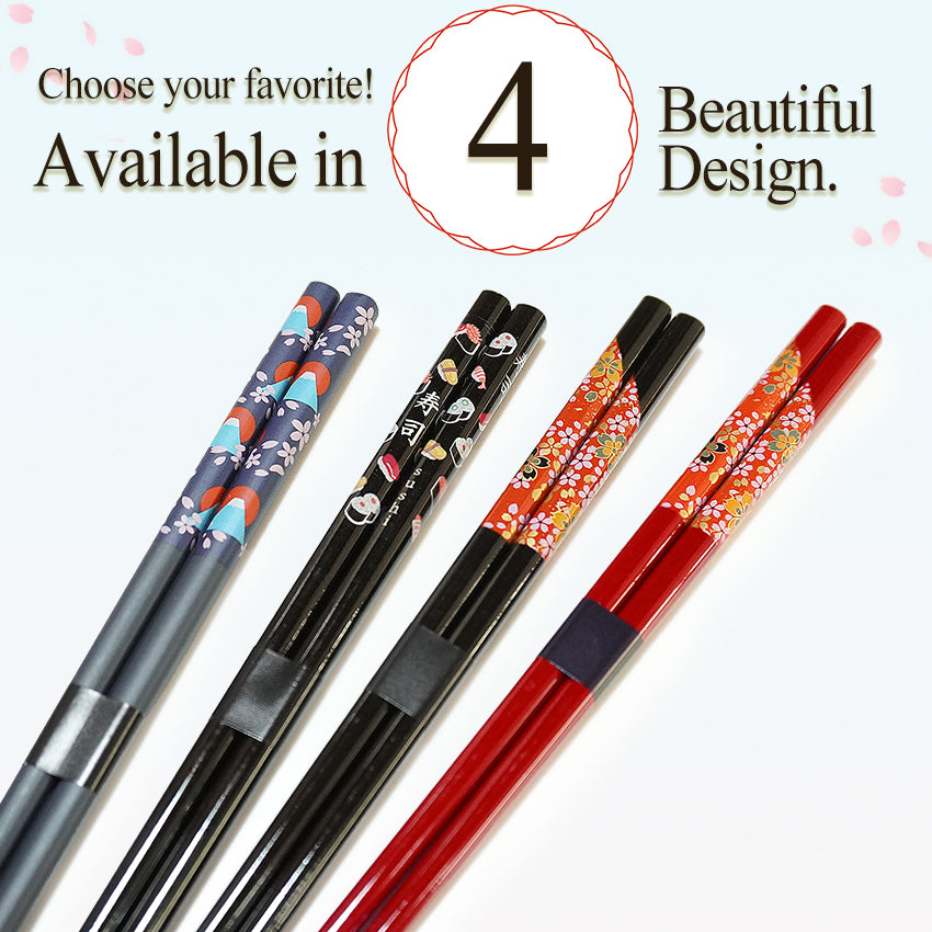 Japanese Chopsticks – Sakura, Fuji, Sushi Designs –Natural bamboo, Non-Slip, Hand-Friendly – Traditional Japanese utensils