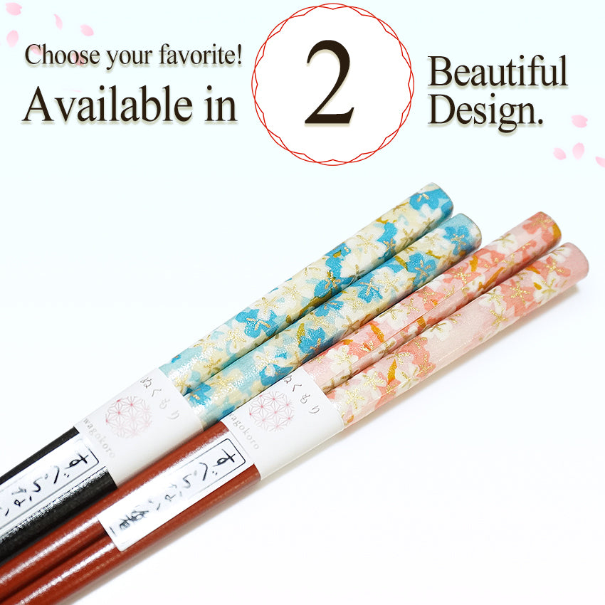 Japanese Washi Paper Design Chopsticks – Sakura, cherry blossoms Motif, Natural Wood, Lightweight & Non-Slip – Traditional Japanese utensils