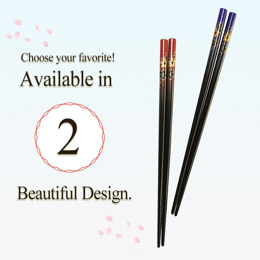 Maple & Sakura Japanese Chopsticks – Blue & Red base, Natural bamboo, Lightweight & Non-Slip – Traditional Japanese utensils