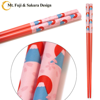 Japanese Chopsticks with Mt. Fuji & Sakura Design – Cute Cherry Blossom, Natural bamboo, Lightweight & Non-Slip – Traditional Japanese utensils