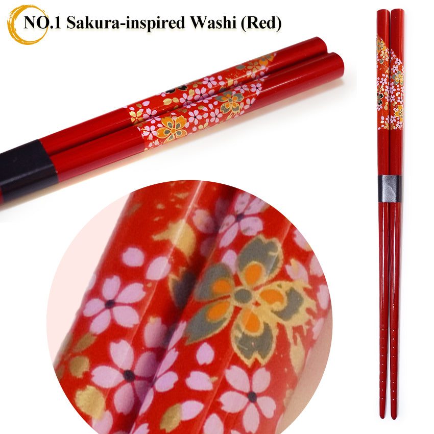 Japanese Chopsticks – Sakura, Fuji, Sushi Designs –Natural bamboo, Non-Slip, Hand-Friendly – Traditional Japanese utensils