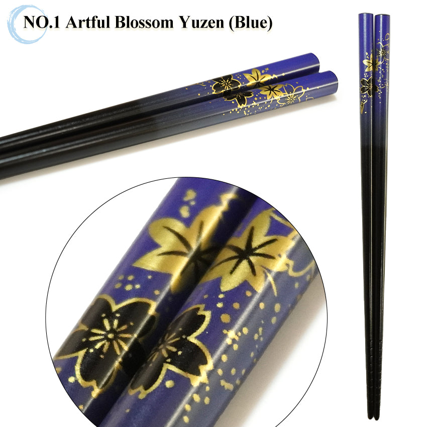 Maple & Sakura Japanese Chopsticks – Blue & Red base, Natural bamboo, Lightweight & Non-Slip – Traditional Japanese utensils