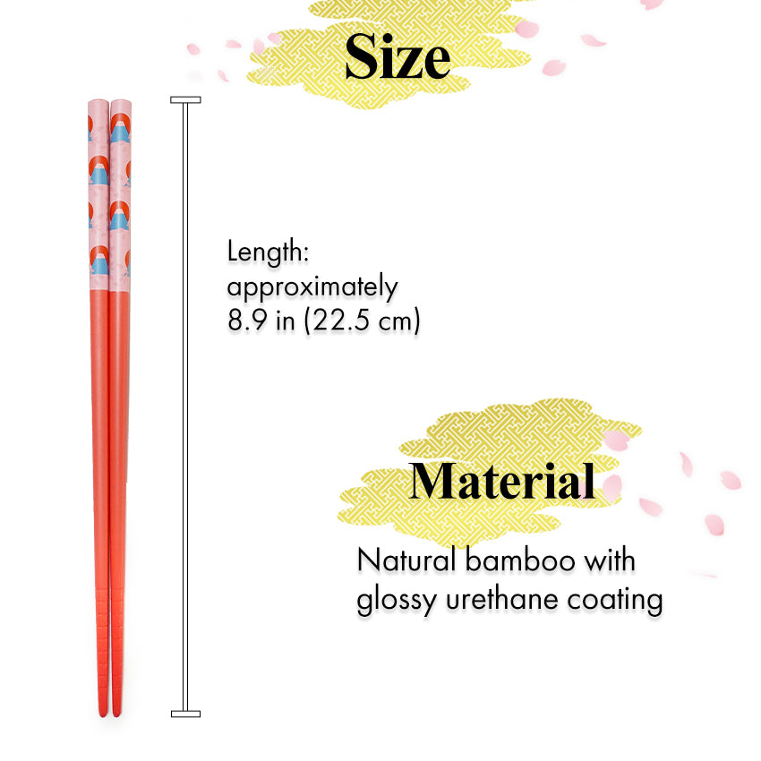 Japanese Chopsticks with Mt. Fuji & Sakura Design – Cute Cherry Blossom, Natural bamboo, Lightweight & Non-Slip – Traditional Japanese utensils