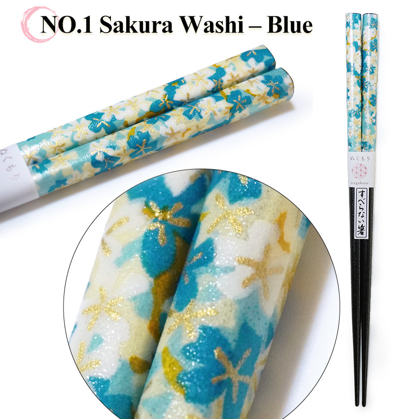 Japanese Washi Paper Design Chopsticks – Sakura, cherry blossoms Motif, Natural Wood, Lightweight & Non-Slip – Traditional Japanese utensils