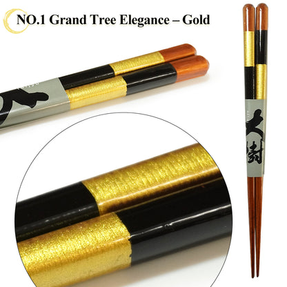 Japanese Wooden Chopsticks – Checkered Pattern Inspired by Ichimatsu pattern, Gold & Silver, Natural Wood, Lightweight & Non-Slip – Traditional Japanese utensils
