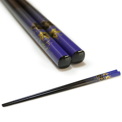 Maple & Sakura Japanese Chopsticks – Blue & Red base, Natural bamboo, Lightweight & Non-Slip – Traditional Japanese utensils