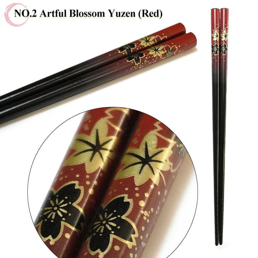 Maple & Sakura Japanese Chopsticks – Blue & Red base, Natural bamboo, Lightweight & Non-Slip – Traditional Japanese utensils