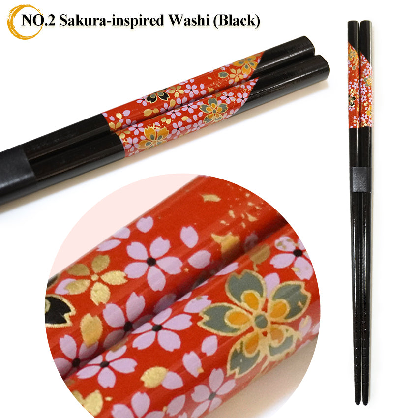 Japanese Chopsticks – Sakura, Fuji, Sushi Designs –Natural bamboo, Non-Slip, Hand-Friendly – Traditional Japanese utensils