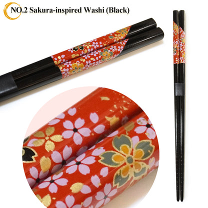 Japanese Chopsticks – Sakura, Fuji, Sushi Designs –Natural bamboo, Non-Slip, Hand-Friendly – Traditional Japanese utensils
