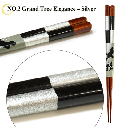 Japanese Wooden Chopsticks – Checkered Pattern Inspired by Ichimatsu pattern, Gold & Silver, Natural Wood, Lightweight & Non-Slip – Traditional Japanese utensils
