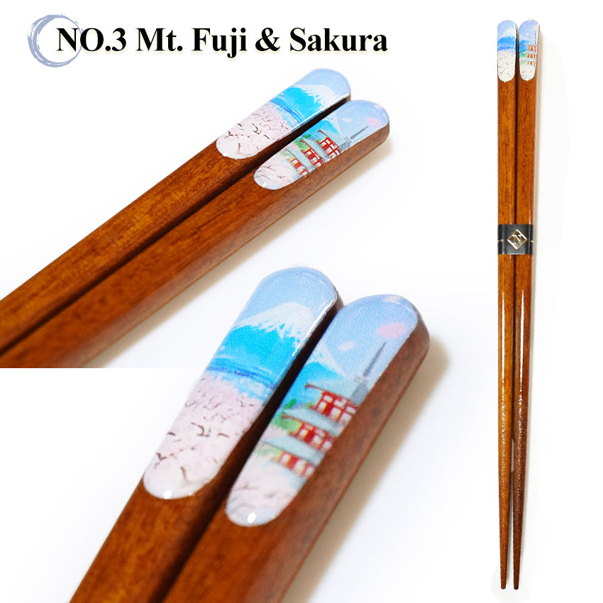Japanese Wooden Chopsticks – Ukiyo-e, Sumo, Fuji & Sakura Designs – Natural Wood, Non-Slip, Hand-Friendly – Traditional Japanese utensils