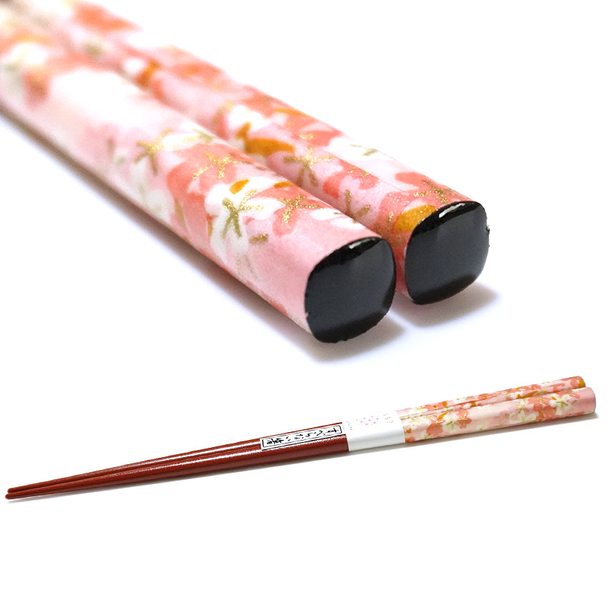 Japanese Washi Paper Design Chopsticks – Sakura, cherry blossoms Motif, Natural Wood, Lightweight & Non-Slip – Traditional Japanese utensils