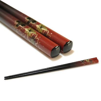 Maple & Sakura Japanese Chopsticks – Blue & Red base, Natural bamboo, Lightweight & Non-Slip – Traditional Japanese utensils