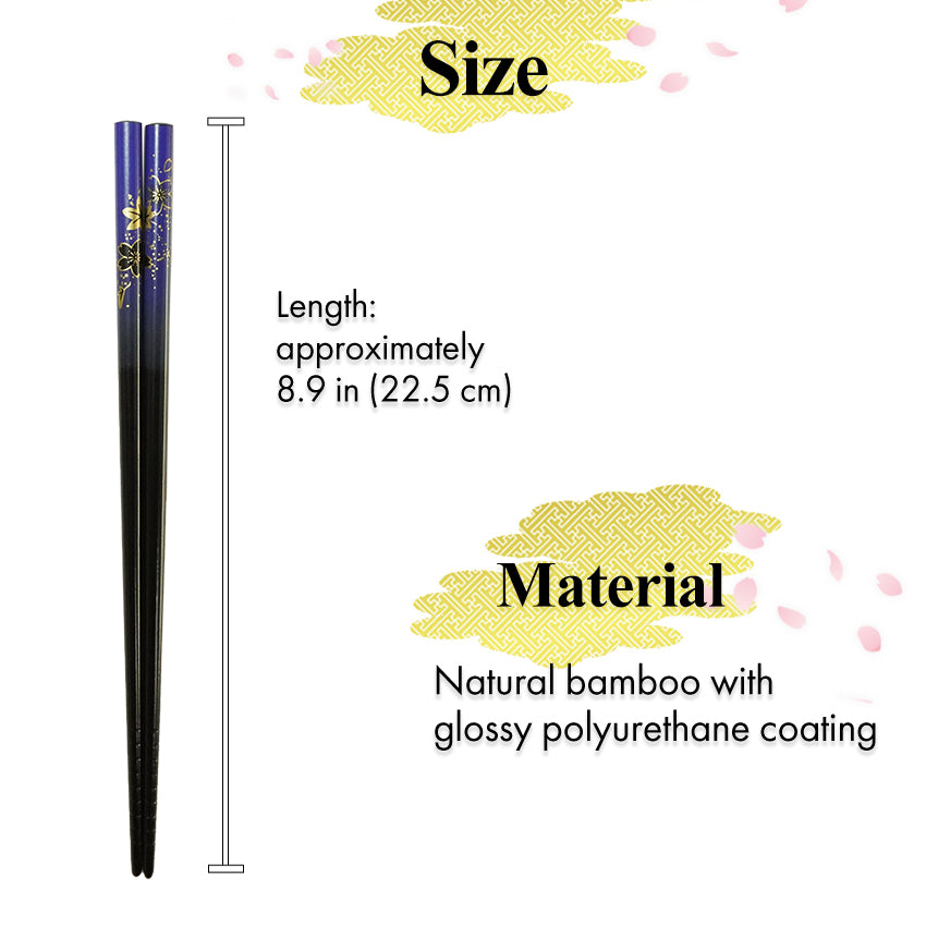 Maple & Sakura Japanese Chopsticks – Blue & Red base, Natural bamboo, Lightweight & Non-Slip – Traditional Japanese utensils