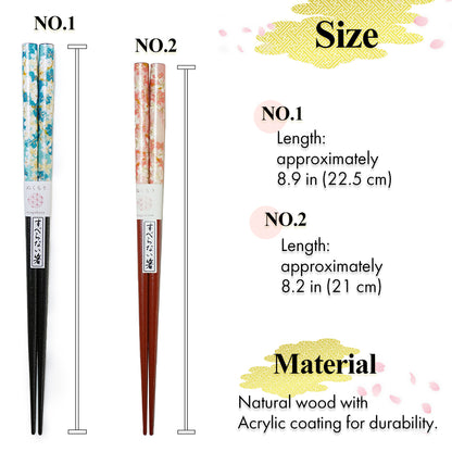 Japanese Washi Paper Design Chopsticks – Sakura, cherry blossoms Motif, Natural Wood, Lightweight & Non-Slip – Traditional Japanese utensils