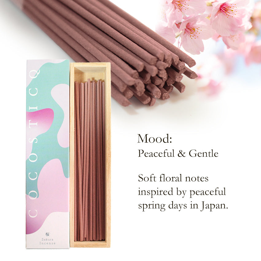 COCOSTICQ Japanese Luxury Incense Sticks for Relaxation & Self-Care – Elegant Low Smoke Home Fragrance, Mango, Wine, Cherry Blossom, Green Tea, Mandarin Orange