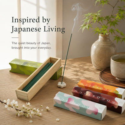 COCOSTICQ Japanese Luxury Incense Sticks for Relaxation & Self-Care – Elegant Low Smoke Home Fragrance, Mango, Wine, Cherry Blossom, Green Tea, Mandarin Orange
