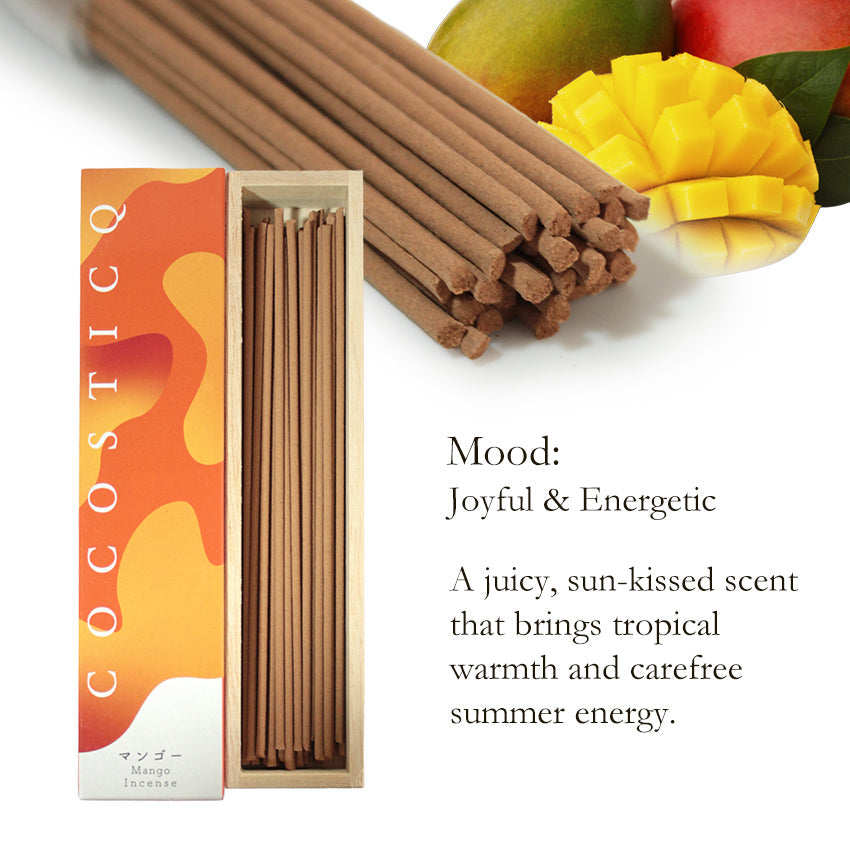 COCOSTICQ Japanese Luxury Incense Sticks for Relaxation & Self-Care – Elegant Low Smoke Home Fragrance, Mango, Wine, Cherry Blossom, Green Tea, Mandarin Orange