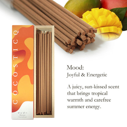 COCOSTICQ Japanese Luxury Incense Sticks for Relaxation & Self-Care – Elegant Low Smoke Home Fragrance, Mango, Wine, Cherry Blossom, Green Tea, Mandarin Orange
