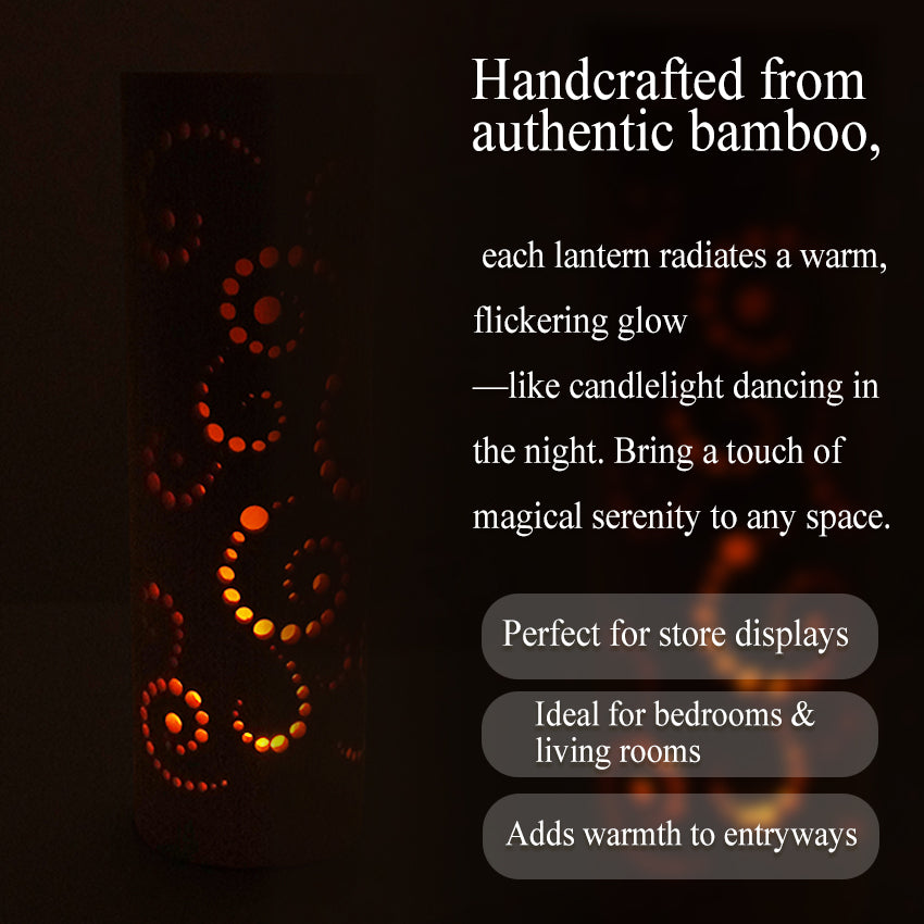 Bamboo Ambient Lamp  ”Karakusa Arabesque” – Japanese Handcrafted Zen Decor, Natural Bamboo Mood Lantern with LED Candle