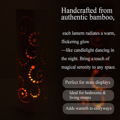 Bamboo Ambient Lamp  ”Karakusa Arabesque” – Japanese Handcrafted Zen Decor, Natural Bamboo Mood Lantern with LED Candle