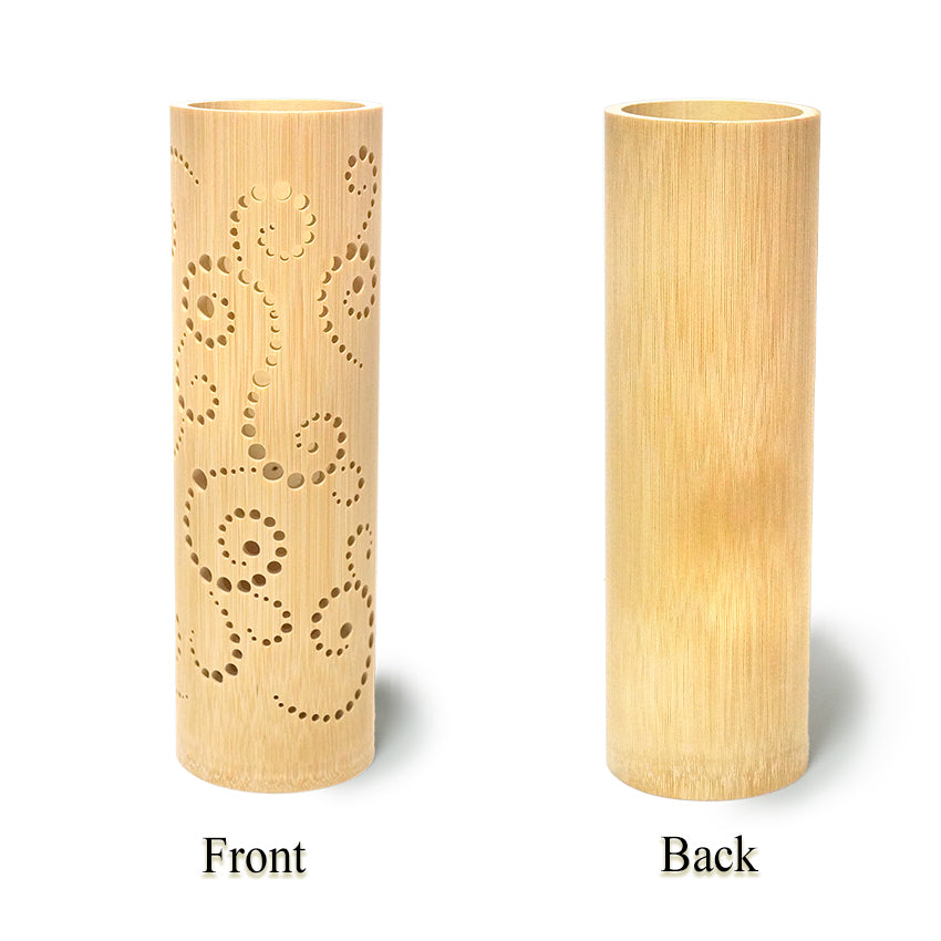 Bamboo Ambient Lamp  ”Karakusa Arabesque” – Japanese Handcrafted Zen Decor, Natural Bamboo Mood Lantern with LED Candle