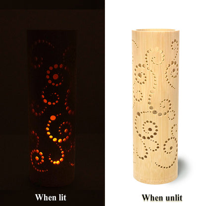 Bamboo Ambient Lamp  ”Karakusa Arabesque” – Japanese Handcrafted Zen Decor, Natural Bamboo Mood Lantern with LED Candle
