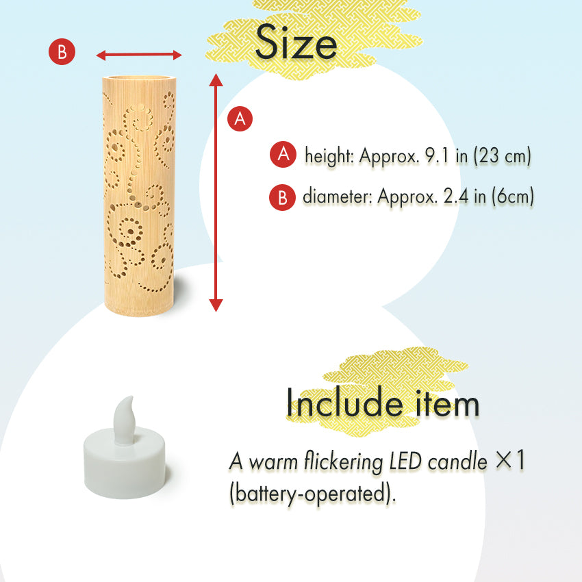 Bamboo Ambient Lamp  ”Karakusa Arabesque” – Japanese Handcrafted Zen Decor, Natural Bamboo Mood Lantern with LED Candle