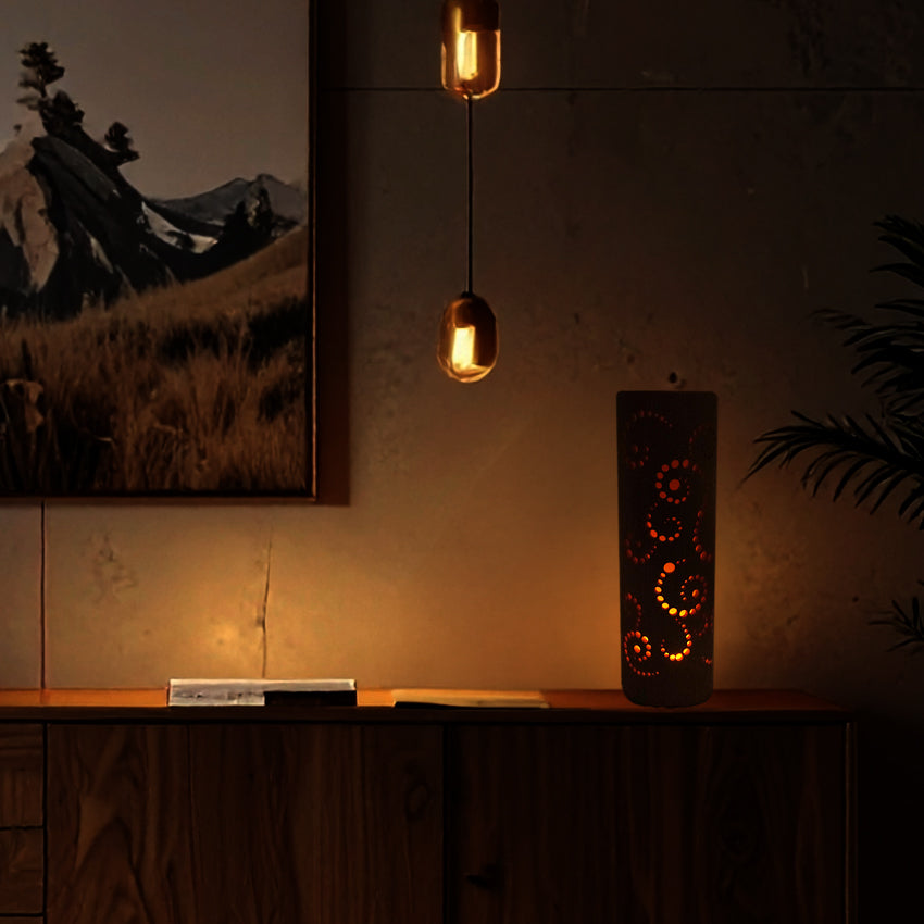 Bamboo Ambient Lamp  ”Karakusa Arabesque” – Japanese Handcrafted Zen Decor, Natural Bamboo Mood Lantern with LED Candle