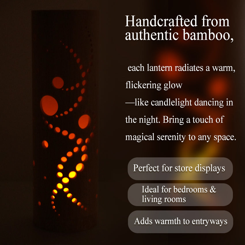 Bamboo Ambient Lamp  ”Kaze(wind) Breeze” – Japanese Handcrafted Zen Decor, Natural Bamboo Mood Lantern with LED Candle