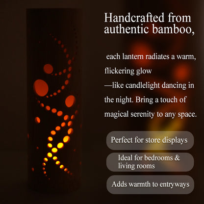 Bamboo Ambient Lamp  ”Kaze(wind) Breeze” – Japanese Handcrafted Zen Decor, Natural Bamboo Mood Lantern with LED Candle