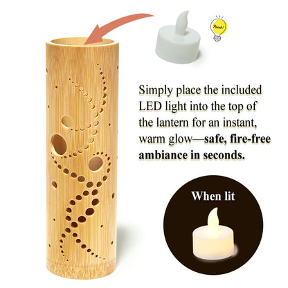 Bamboo Ambient Lamp  ”Kaze(wind) Breeze” – Japanese Handcrafted Zen Decor, Natural Bamboo Mood Lantern with LED Candle