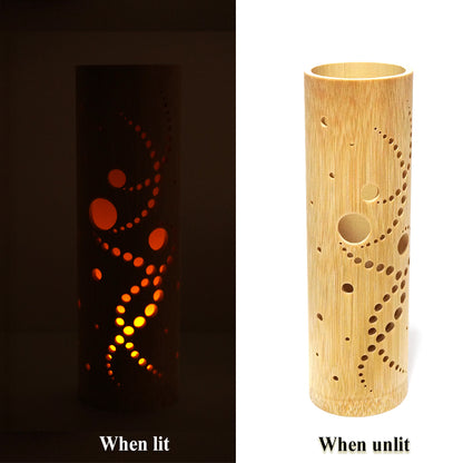 Bamboo Ambient Lamp  ”Kaze(wind) Breeze” – Japanese Handcrafted Zen Decor, Natural Bamboo Mood Lantern with LED Candle