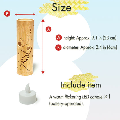 Bamboo Ambient Lamp  ”Kaze(wind) Breeze” – Japanese Handcrafted Zen Decor, Natural Bamboo Mood Lantern with LED Candle