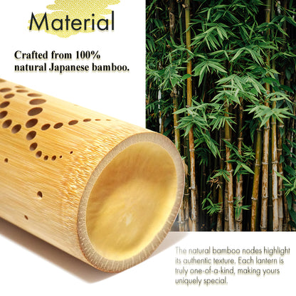 Bamboo Ambient Lamp  ”Kaze(wind) Breeze” – Japanese Handcrafted Zen Decor, Natural Bamboo Mood Lantern with LED Candle