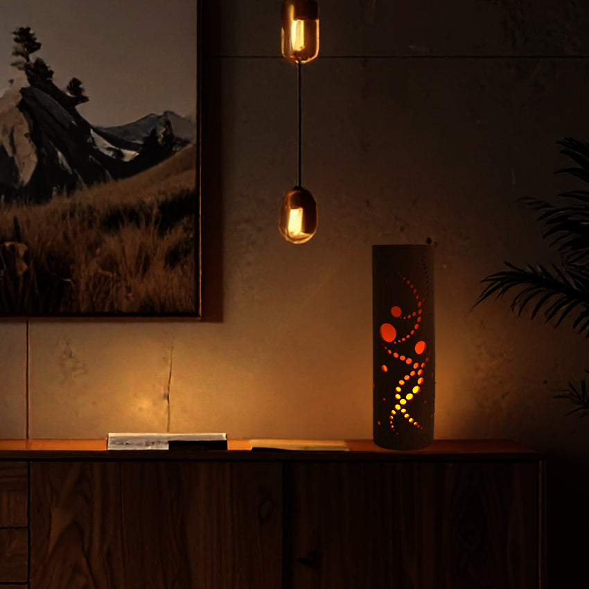 Bamboo Ambient Lamp  ”Kaze(wind) Breeze” – Japanese Handcrafted Zen Decor, Natural Bamboo Mood Lantern with LED Candle