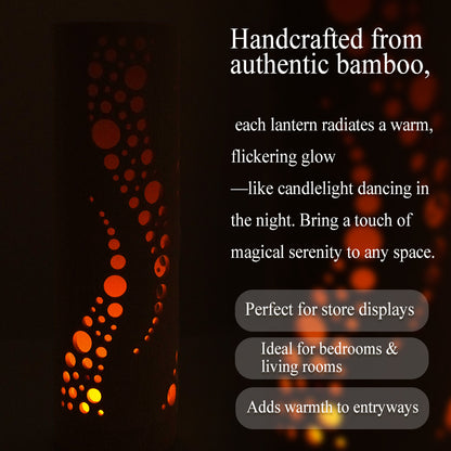 Bamboo Ambient Lamp  ”Nami Wave” – Japanese Handcrafted Zen Decor, Natural Bamboo Mood Lantern with LED Candle