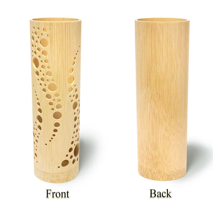 Bamboo Ambient Lamp  ”Nami Wave” – Japanese Handcrafted Zen Decor, Natural Bamboo Mood Lantern with LED Candle