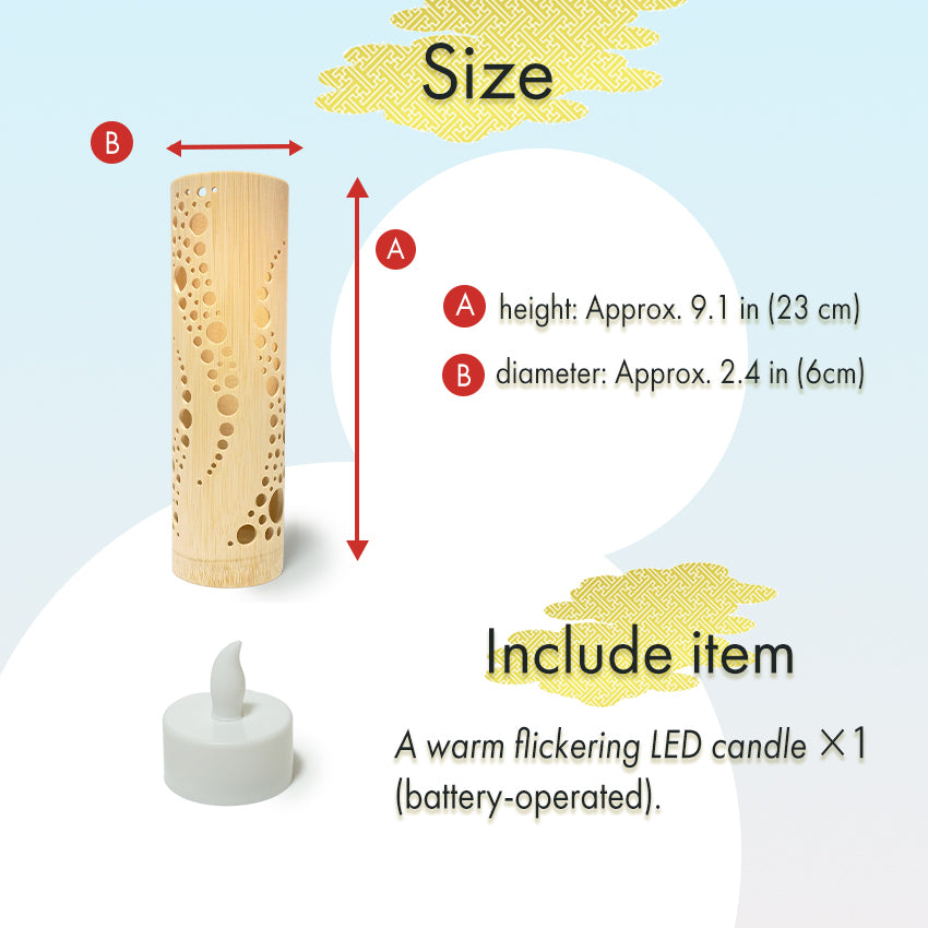 Bamboo Ambient Lamp  ”Nami Wave” – Japanese Handcrafted Zen Decor, Natural Bamboo Mood Lantern with LED Candle