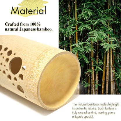 Bamboo Ambient Lamp  ”Nami Wave” – Japanese Handcrafted Zen Decor, Natural Bamboo Mood Lantern with LED Candle