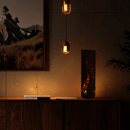 Bamboo Ambient Lamp  ”Nami Wave” – Japanese Handcrafted Zen Decor, Natural Bamboo Mood Lantern with LED Candle